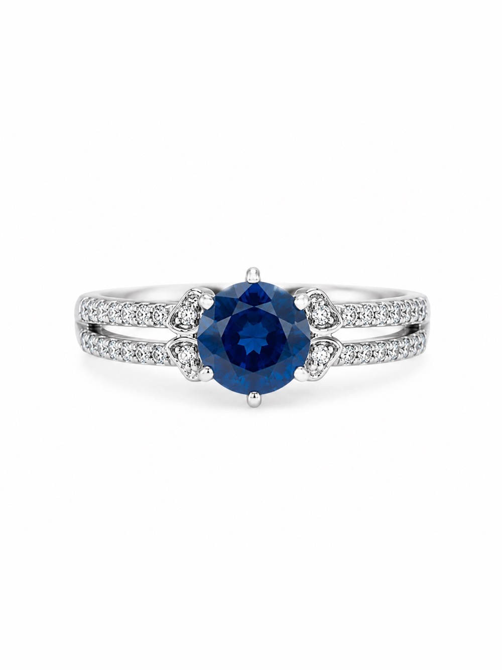 Sterling Silver 925 Blue Stone Ring CZ Accents Round Solitaire Size 8 Cocktail